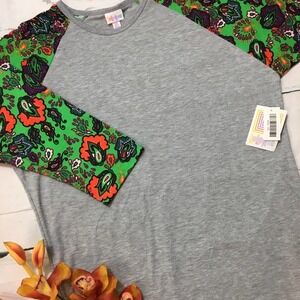 LuLaRoe Randy Baseball Tee Paisley Print Kelly Green 3/4 Raglan Sleeve 2XL NWT